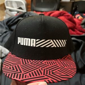 Youth Puma flat bill snapback hat black with red and white